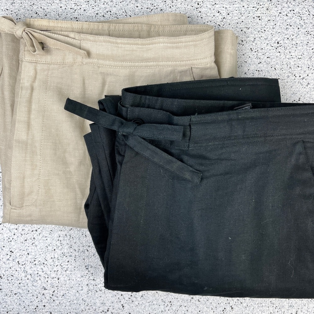 Liz Claiborne Linen Cotton Cargo Pants‎ 2 Pair Womens L Wide Leg Black Cream